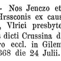 Opis z konfirmační knihy - Hynek Krušina III. a spolupatronát v třemešenském kostele v roce 1368 (Libri confirmationum LC I 2, str. 106, 107)